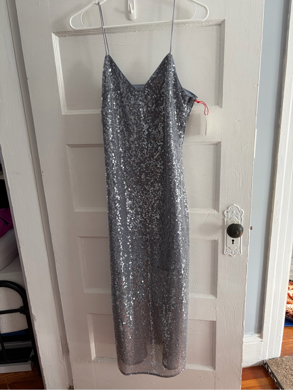 NWT Silver Sequin Slip Dress